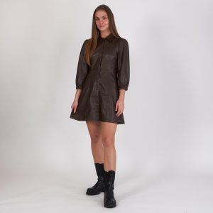 NA-KD - Puff sleeve pu dress - Kjoler til hende - Brun - 36