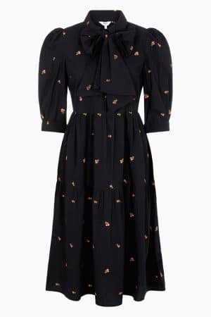 Objminna Midi Dress - Black - Object - Blomstret L