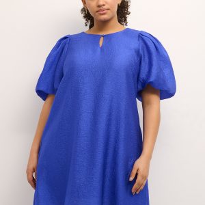 Kaffe Curve KC CHARLOTTA - Smuk skinnende blå kjole med pufærmer, 54