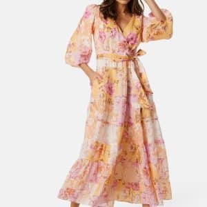 FOREVER NEW Imogen Tiered Wrap Midi Dress Amora Patchwork 34