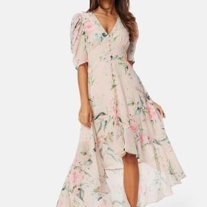 Bubbleroom Occasion High-Low Short Sleeve Dress Dusty pink/Floral 44