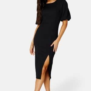BUBBLEROOM Puff Sleeve Slit Dress Black XL