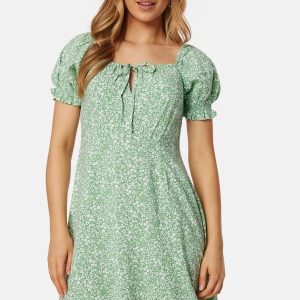 BUBBLEROOM Front Tie Short Dress Green/Patterned L