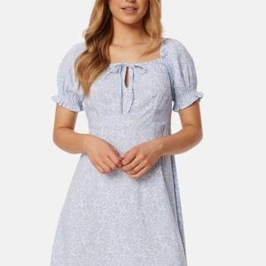 BUBBLEROOM Front Tie Short Dress Light blue/Patterned L