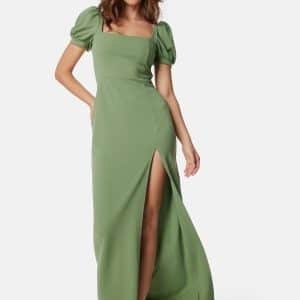 John Zack Puff Sleeve Maxi Dress With Split Sage Green L (UK14)
