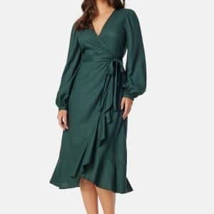 Happy Holly Puff Sleeve Viscose Wrap Dress Dusty green/Patterned 48/50