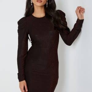 ONLY Darling L/S Glitter Puff Dress Black Rose Brown Gli M