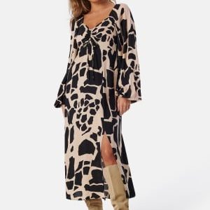 BUBBLEROOM Puff Sleeve Midi Dress Black/Patterned L