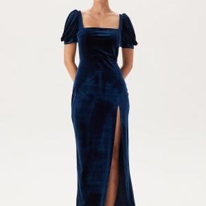 John Zack Velvet Puff Sleeve Maxi With S Navy L (UK14)