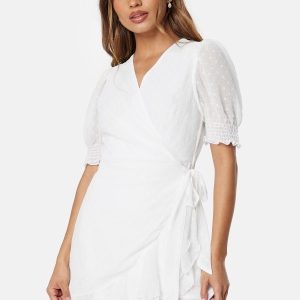 Bubbleroom Occasion Dotted S/S wrap dress White XL