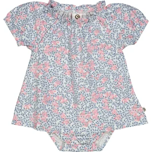 Petit blomstret pufærme body kjole - Balsam cream/ Bubblegum/ Night blue - 92