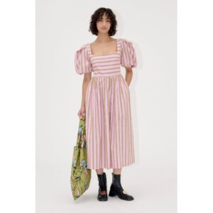 2344 Soft Jacquard Weave, Blouson Sleeve Midi Dress