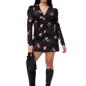 Crinkled Satin Vneck Minikjole